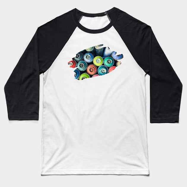 Graffiti Splash Spray Cans Art Print Baseball T-Shirt by Auto-Prints